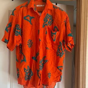 Vibrant Orange and Teal Men’s Button Down Shirt